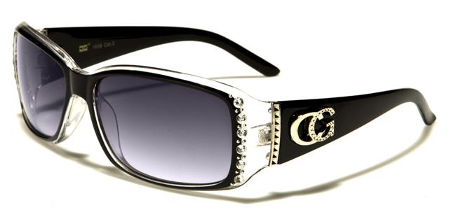 Women's CG Black Rhinestone Wrap Around Sunglasses Black Clear Smoke Lens CG cg1808rsb