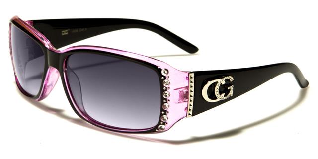 Women's CG Black Rhinestone Wrap Around Sunglasses Black Pink Smoke Lens CG cg1808rsc