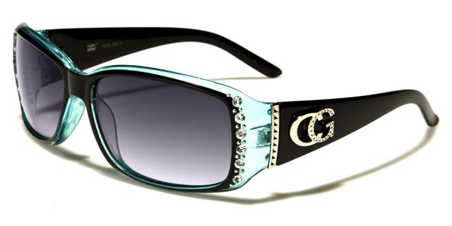 Women's CG Black Rhinestone Wrap Around Sunglasses Black Blue Smoke Lens CG cg1808rse