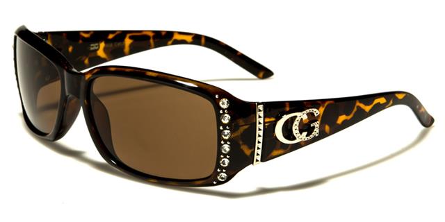 Women's CG Black Rhinestone Wrap Around Sunglasses Brown Brown Lens CG cg1808rsf