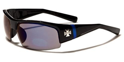 Choppers Biker Semi Rimless Sports Sunglasses for Men Black Blue Mirrored Lens Choppers ch128mixg