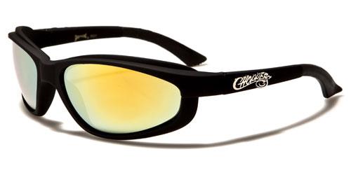 Choppers Biker Wrap Around Sports Sunglasses Matt Black Yellow Mirror Lens Choppers ch130mixc