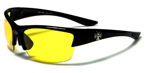 Men's Choppers Wrap Around Semi Rimless Biker Sunglasses Black Yellow Lens Choppers ch137mixf