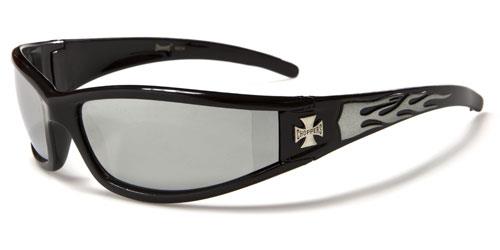 Men's Choppers Wrap Around Sunglasses with Flame Print BLACK SILVER FLAMES MIRROR LENS Choppers ch99mixa