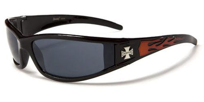 Men's Choppers Wrap Around Sunglasses with Flame Print BLACK ORANGE FLAMES SMOKE LENS Choppers ch99mixd