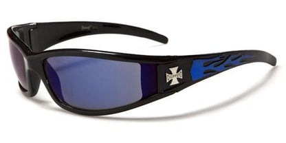 Men's Choppers Wrap Around Sunglasses with Flame Print BLACK BLUE FLAMES MIRROR LENS Choppers ch99mixg