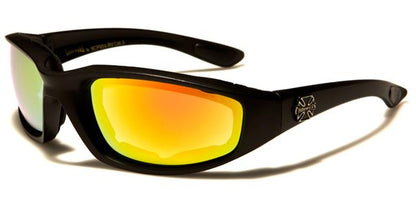 Choppers Motorcycle Driving Goggles Sunglasses with Foam Padding Black Yellow & Orange Mirror Lens Choppers cp924-rvb
