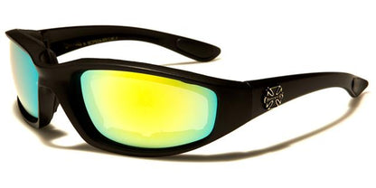 Choppers Motorcycle Driving Goggles Sunglasses with Foam Padding Black Yellow & Green Mirror Lens Choppers cp924-rvc