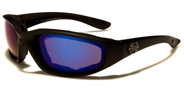 Choppers Motorcycle Driving Goggles Sunglasses with Foam Padding Black Dark Blue Mirror Lens Choppers cp924-rve