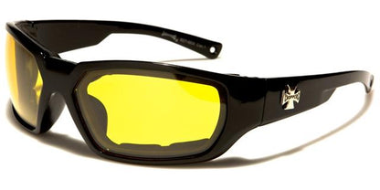 Black Choppers Motorcycle Goggles Sunglasses with Foam Padding Gloss Black Yellow Night Vision Lens Choppers cp927-mixc