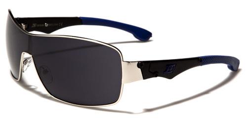 Large Mens Retro Wrap Around Shield Sunglasses Y2K Silver & Black Blue Dark Smoke Lens Dxtreme dxt1330e