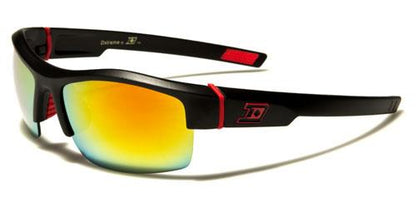 Designer Mirror Semi Rimless Sports Wrap Sunglasses For Men Black Red Logo Orange Mirror Lens Dxtreme dxt5298d