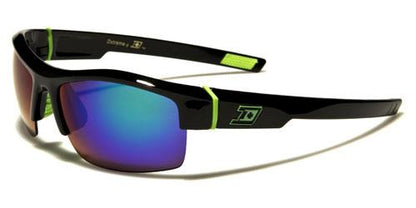 Designer Mirror Semi Rimless Sports Wrap Sunglasses For Men Black Green Logo Green Purple Mirror Lens Dxtreme dxt5298e