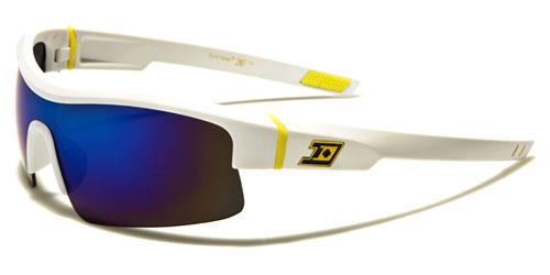 Designer Semi Rimless Sports Wrap Sunglasses For Men White Yellow Logo Blue Mirror Lens Dxtreme dxt5304h