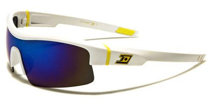 Designer Semi Rimless Sports Wrap Sunglasses For Men White Yellow Logo Blue Mirror Lens Dxtreme dxt5304h