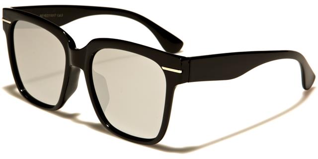Designer Square Retro Mirrored Sunglasses for Women Black/Silver Mirror Lens Eyedentification eyed11017c