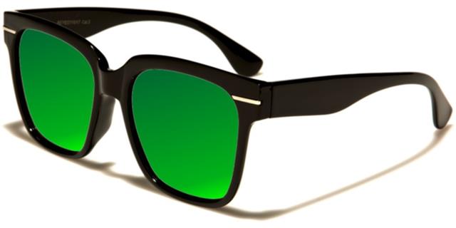 Designer Square Retro Mirrored Sunglasses for Women Black/Green Mirror Lens Eyedentification eyed11017g