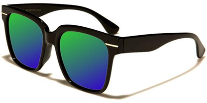 Designer Square Retro Mirrored Sunglasses for Women Black/Green & Blue Mirror Lens Eyedentification eyed11017i