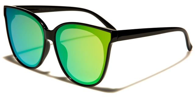 Mirrored Flat Lens Cat Eye Sunglasses for Ladies Black/Green & Yellow Mirror Lens Eyedentification eyed11018c