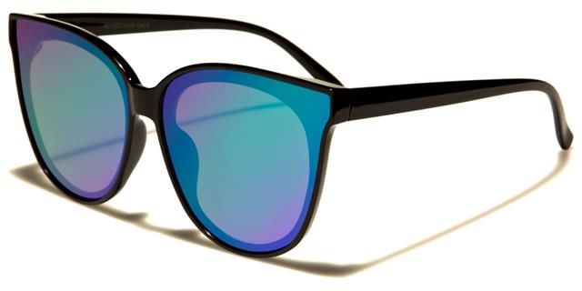 Women's Mirrored Round Sunglasses with Flat Lens Cat Eye Black Green & Blue Mirror Lens Eyedentification eyed11018d