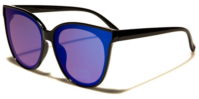 Mirrored Flat Lens Cat Eye Sunglasses for Ladies Black/Blue Mirror Lens Eyedentification eyed11018e