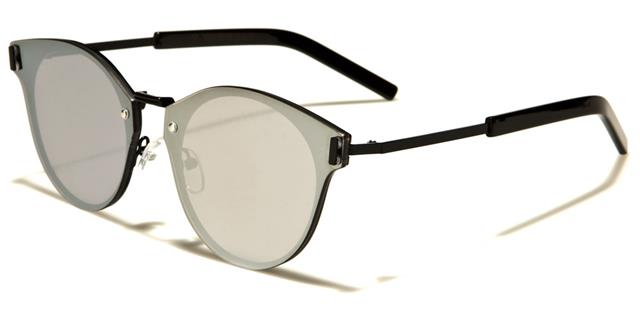 Modern Flat Mirrored Lens Round Sunglasses Unisex Silver/Black/Silver Mirror Lens Eyedentification eyed12010a