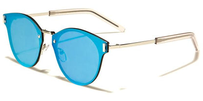 Modern Flat Mirrored Lens Round Sunglasses Unisex Silver Clear Blue Mirror Lens Eyedentification eyed12010e