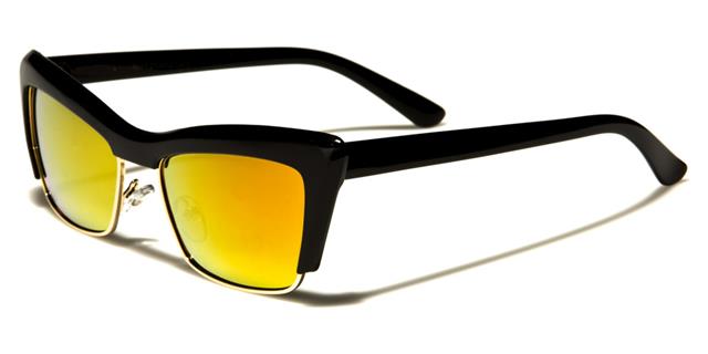 Vintage Retro Cat Eye Sunglasses With Mirrored Lens Black/Gold/Orange Mirror Lens Eyedentification eyed13002a