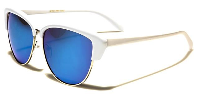 Designer Half Rim Classic Sunglasses for women White Silver Blue Mirror Lens Eyedentification eyed13005f