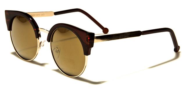Designer Cat Eye half Rim Sunglasses for women Brown/Gold/Gold Mirror Lens Eyedentification eyed13015c
