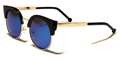 Designer Cat Eye half Rim Sunglasses for women Black/Gold/Blue Mirror Lens Eyedentification eyed13015e