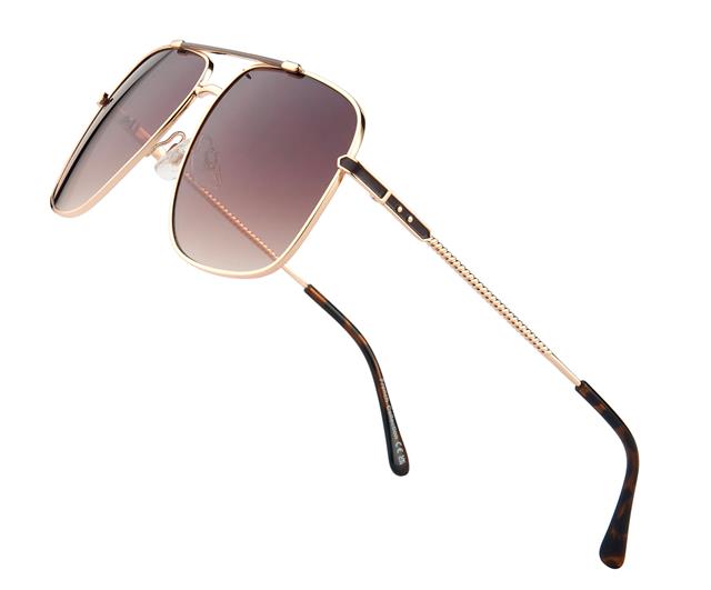 Womens Big Pilot Sunglasses Large Retro Metal Rectangle Frame for Ladies UV400 Gold & Brown/Brown Gradient Lens Unbranded fc6544-1_e006709a-74f1-4958-8e90-b654518b5185