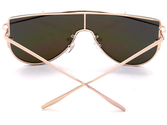 Women's Gold Frame Shield Pilot Sunglasses with Pink Mirror Unbranded file10-14