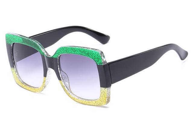 Women's Square Large Butterfly Sunglasses Green Black Yellow Glitter Smoke Gradient Lens Unbranded g6_cfe06076-f81a-403e-9983-0145dedb37c1