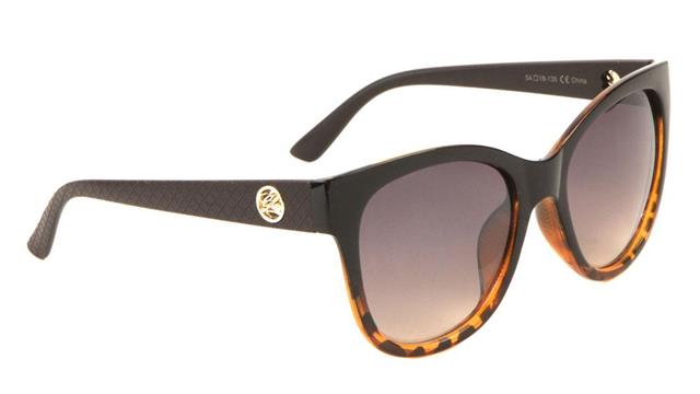 Ladies Large Chunky Cat Eye Sunglasses Black & Leopard/Gold Logo/Warm Smoke Gradient Lens Unbranded glo-p0005-glo-plastic-sunglasses-01