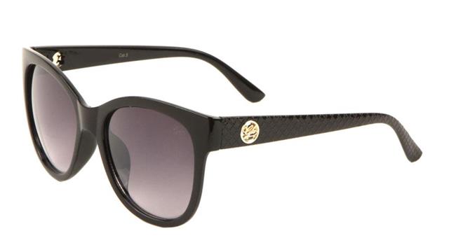 Ladies Large Chunky Cat Eye Sunglasses Black Gold Logo Smoke Lens Unbranded glo-p0005-glo-plastic-sunglasses-03