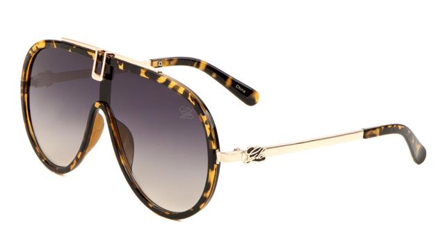 Glo Luxury Women's Flat Pilot Shield Sunglasses with Metal Temples Leopard Brown Gold Smoke Gradient Lens Unbranded glo-p0009-glo-plastic-sunglasses-02