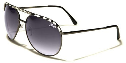 Retro Women's Pilot Sunglasses GUNMETAL BLACK WHITE SMOKE LENS Giselle gsl28001a