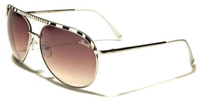 Retro Women's Pilot Sunglasses SILVER BLACK WHITE BROWN LENS Giselle gsl28001c