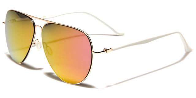 Modern Women's Flat Lens Pilot Sunglasses Gold White Orange & Red Mirror Giselle gsl28024d