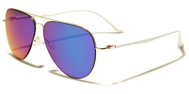 Modern Women's Flat Lens Pilot Sunglasses Gold White Blue Mirror Giselle gsl28024e