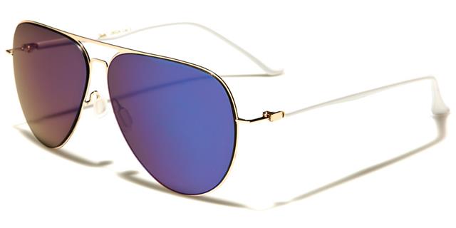 Modern Women's Flat Lens Pilot Sunglasses Gold White Blue & Green Mirror Giselle gsl28024f