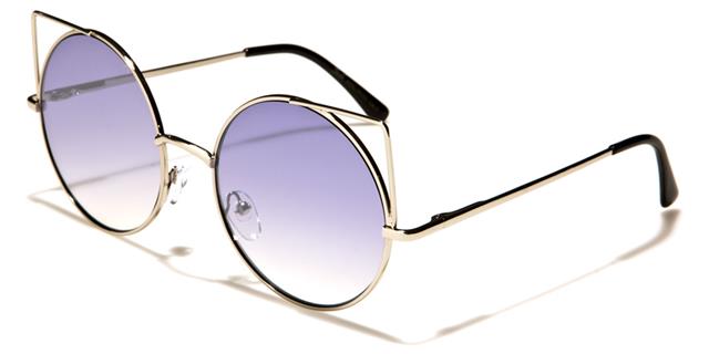 Metal Ladies Giselle Round Cat Eye Sunglasses Silver/Black/Smoke Purple Gradient Lens Giselle gsl28033b