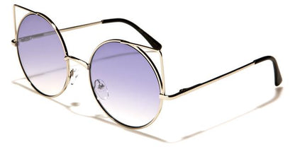 Metal Ladies Giselle Round Cat Eye Sunglasses Silver/Black/Smoke Purple Gradient Lens Giselle gsl28033b