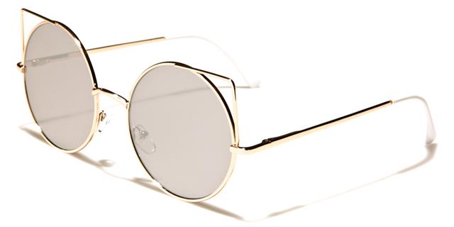 Metal Ladies Giselle Round Cat Eye Sunglasses Gold White Smoke Mirror Lens Giselle gsl28033d