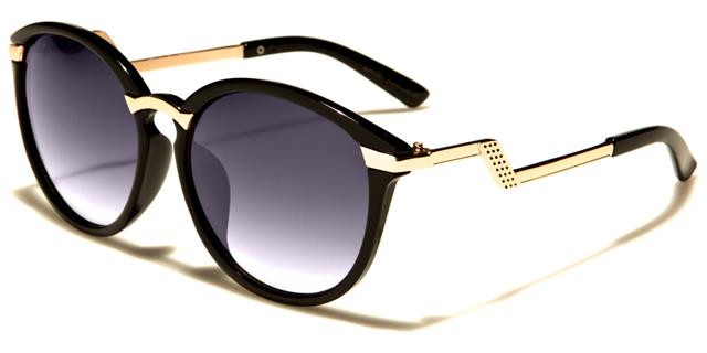 Women's Round Cat Eye Sunglasses With Wavvy Arm Black Gold Smoke Gradient Lens Giselle gsl28037a