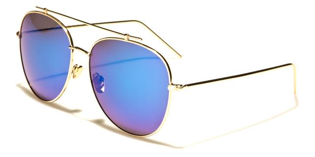 Women's Designer Giselle Flat Lens Mirror Pilot Sunglasses Gold/Blue Mirror Lens Giselle gsl28044f