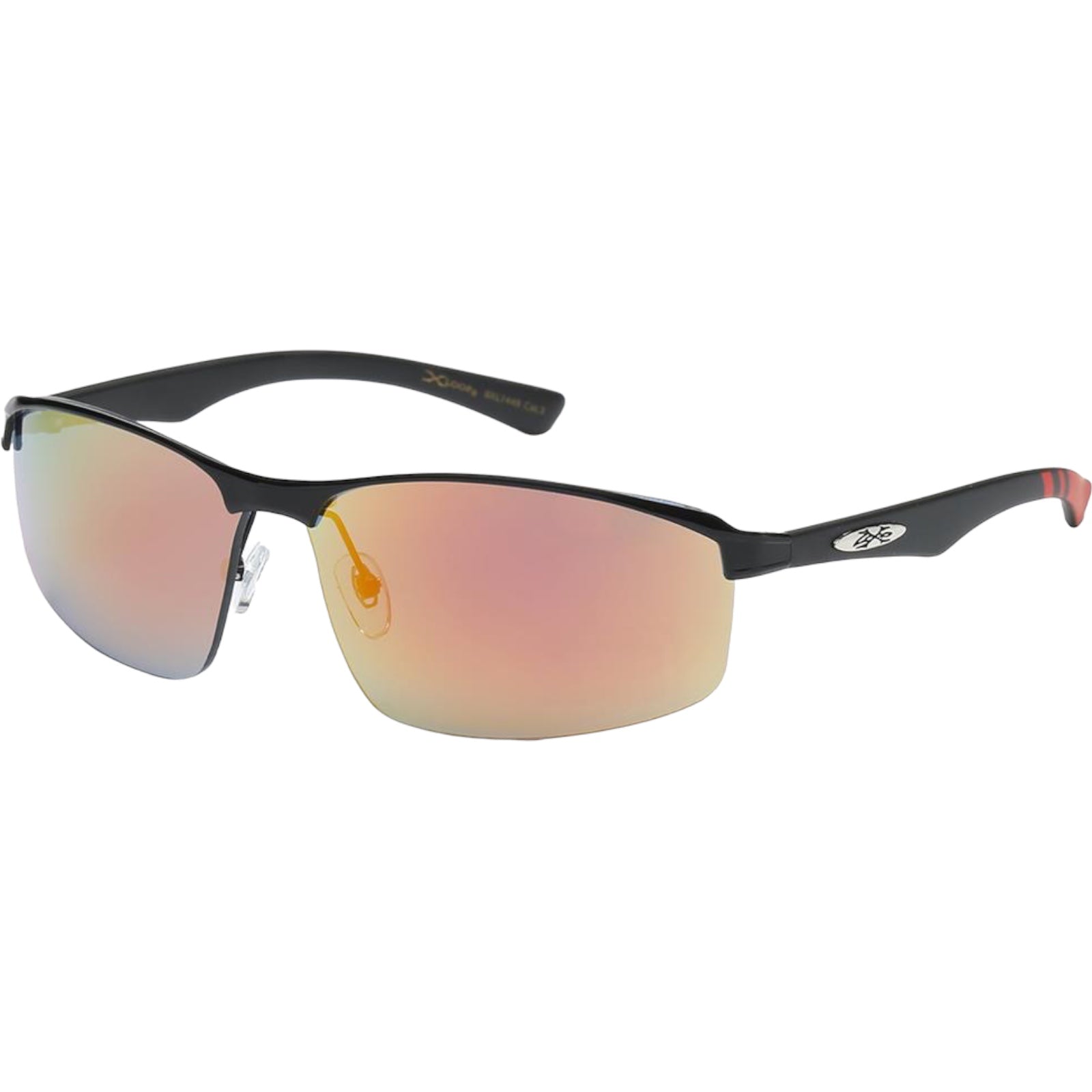 Men's Wrap around sports Semi-Rimless Xloop Mirrored Sunglasses X-Loop image Black Red Orange Mirror Lens