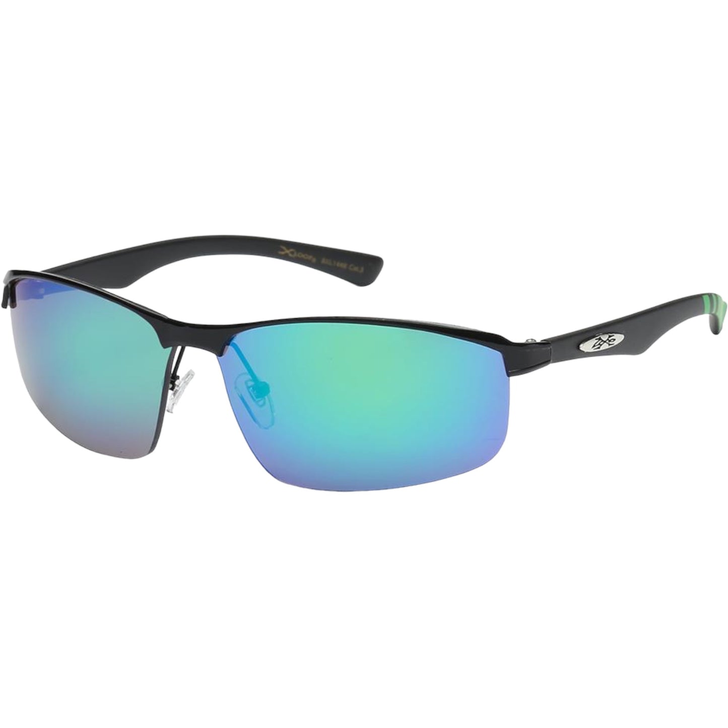 Men's Wrap around sports Semi-Rimless Xloop Mirrored Sunglasses X-Loop image_5a79a080-a250-4d29-a5e6-9761a0bcdd78 Black Green Green & Blue Mirror Lens