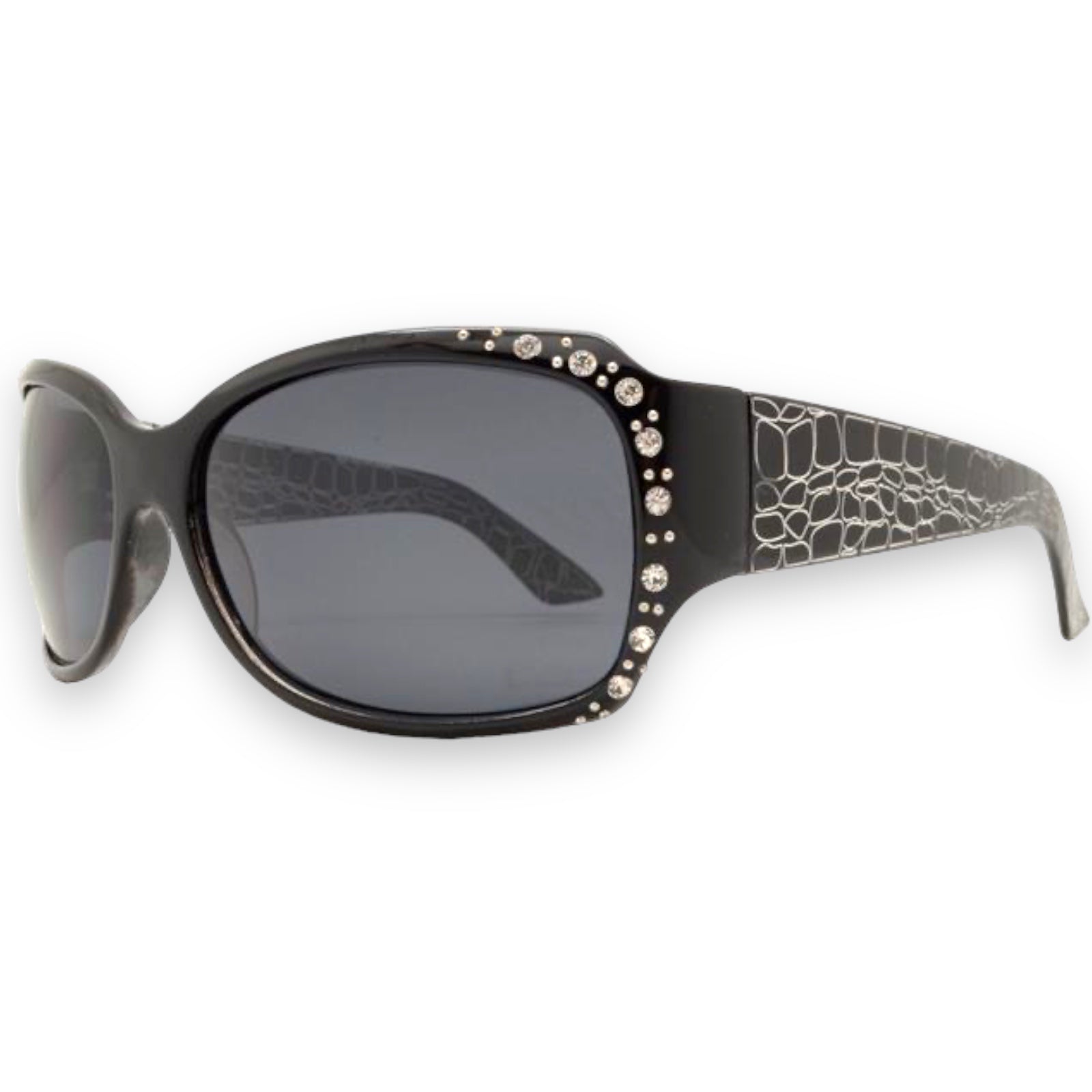 Womens Polarised Rhinestone Sunglasses Small Wrap Around Black Shades for Ladies Black Smoke Lens Unbranded image_754ea35f-d052-4f7e-a0d7-4bf42a0640ce